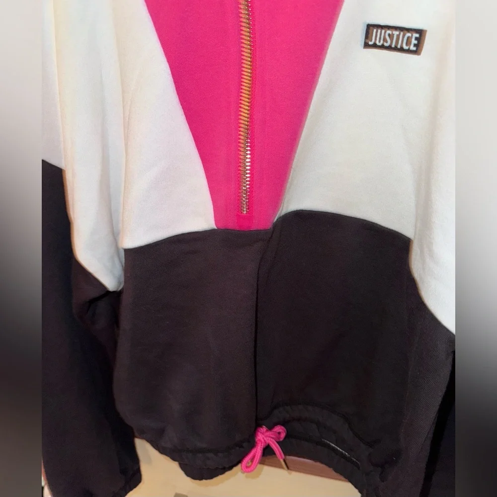 Justice Girls Colorblock Half Zip Pullover Pink Black White Size 10